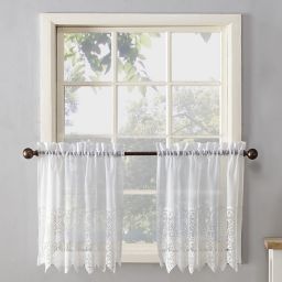 No.918® Joy Lace 36-Inch Rod Pocket Sheer Kitchen Curtain Tier Pair in White