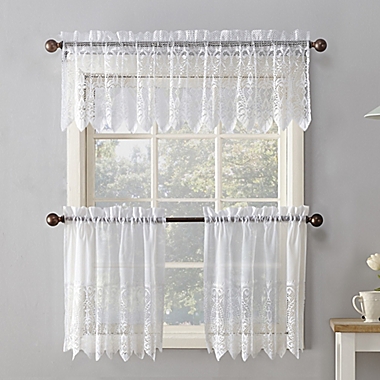 No.918&reg; Joy Lace 36-Inch Rod Pocket Sheer Kitchen Curtain Tier Pair in White. View a larger version of this product image.