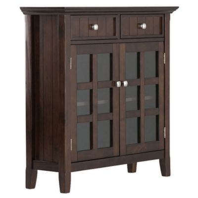 Simpli Home Acadian Solid Wood Entryway Storage Cabinet in Brunette Brown