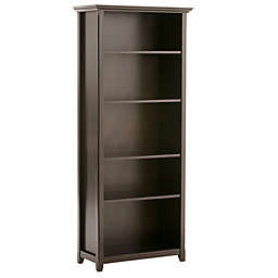 Simpli Home Amherst Solid Wood 5 Shelf Bookcase in Hickory Brown