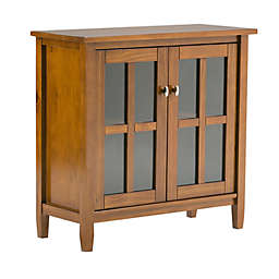 Simpli Home Warm Shaker Solid Wood Low Storage Cabinet in Light Golden Brown