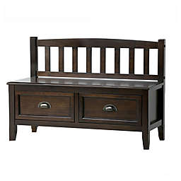 Simpli Home Burlington Solid Wood Entryway Storage Bench with Drawers in Mahogany Brown