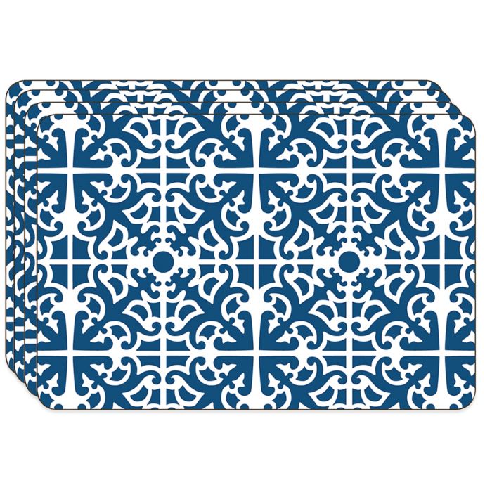 Jason Parterre Blue Hardboard Cork Backed Placemats Set Of 4