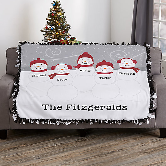 Alternate image 1 for Snowman Family Personalized 50-Inch x 60-Inch Tie Blanket