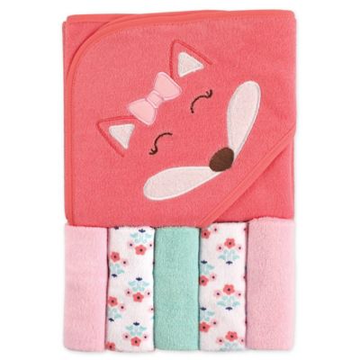 Luvable Friends&reg; 6-Piece Hooded Towel and Washcloths Set in Pink