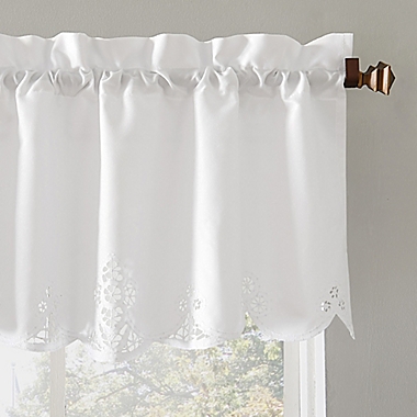 No.918&reg; Mariela Floral Trim 14-Inch Rod Pocket Kitchen Curtain Valance in White. View a larger version of this product image.