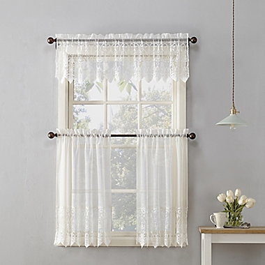 No.918&trade; Joy Lace Rod Pocket Sheer Kitchen Curtain Swag Valance Pair Collection. View a larger version of this product image.