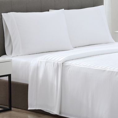 Therapedic&reg; Rayon Made From Bamboo 300-Thread-Count 3.5 lb. Weighted Twin Sheet Set in White. View a larger version of this product image.
