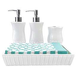 Indecor Home 5-Piece Bath in a Box Set in White/Seaglass
