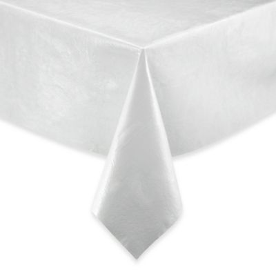 table with white tablecloth