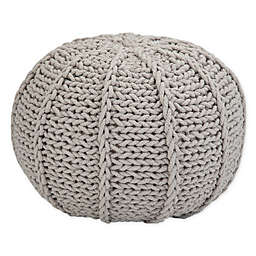 Simpli Home Landry Cotton Hand Knit Round Pouf in Grey