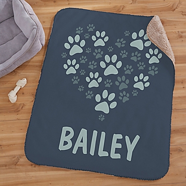Paws On My Heart Personalized 30-Inch x 40-Inch Sherpa Blanket. View a larger version of this product image.