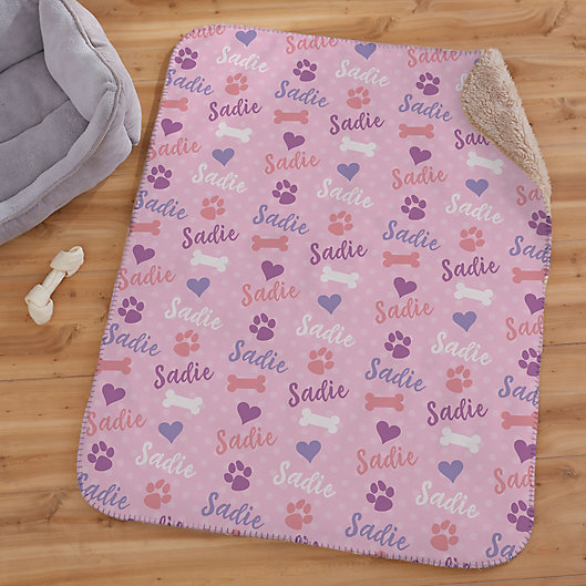 Alternate image 1 for Playful Puppy Personalized 30-Inch x 40-Inch Sherpa Dog Blanket