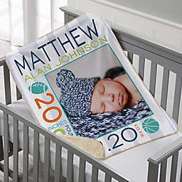 Sweet Baby Boy Personalized 30-Inch x 40-Inch Sherpa Photo Blanket