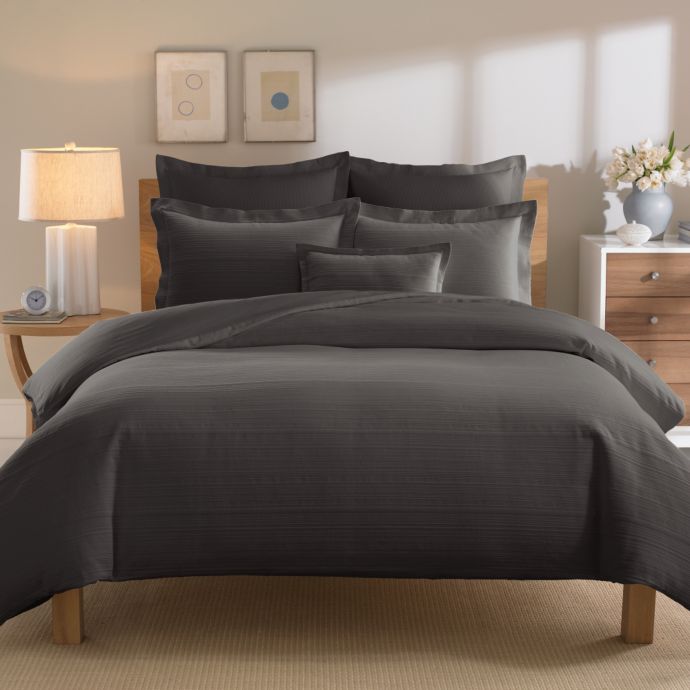 Real Simple® Linear Duvet Cover in Charcoal | Bed Bath ...