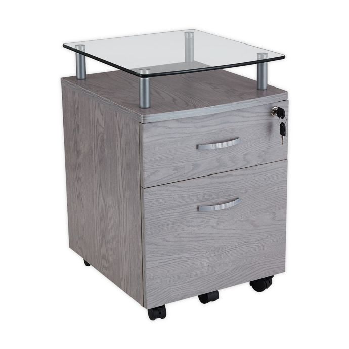 Techni Mobili Rolling Glass Top File Cabinet In Graphite Bed