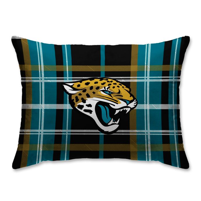 NFL Jacksonville Jaguars Plaid Velvet and Sherpa Oblong Throw Pillow
