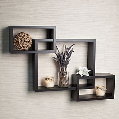 Walnut Grain Finish Intersecting Boxes Wall Shelf. View a larger version of this product image.