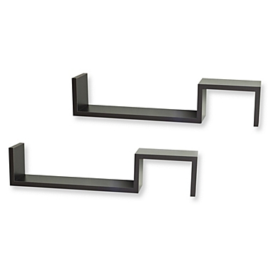 Walnut Grain Finish “S&quot; Wall Mount Shelves (Set of 2). View a larger version of this product image.