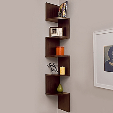 Walnut Grain Finish 5 Level ZigZag Corner Wall Mount Shelf. View a larger version of this product image.