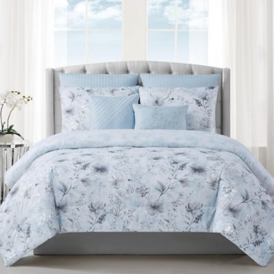 Style 212 Ava 7 Piece Comforter Set, Light Blue Bed Set Queen