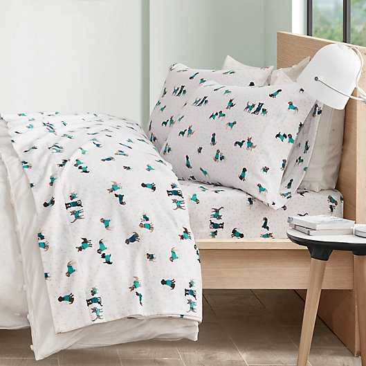 Alternate image 1 for Intelligent Design Cozy Dog Print Flannel Twin Sheet Set in Teal