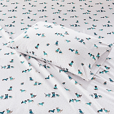 Intelligent Design Cozy Dog Print Flannel Twin XL Sheet Set in Teal. View a larger version of this product image.