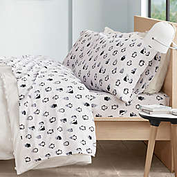 Intelligent Design Cozy Penguin Print Flannel Queen Sheet Set in Blue
