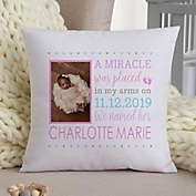 Baby Girl&#39;s Story 14-Inch Photo Keepsake Pillow in Pink/White