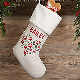 Paws On My Heart Personalized Ivory Christmas Stocking