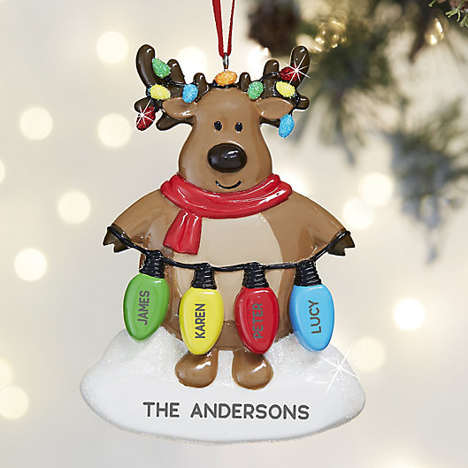 Alternate image 1 for Christmas Lights Reindeer 4-Names Personalized Christmas Ornament