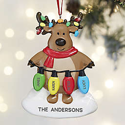 Christmas Lights Reindeer 4-Names Personalized Christmas Ornament