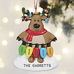 Christmas Lights Reindeer 5-Names Personalized Christmas Ornament