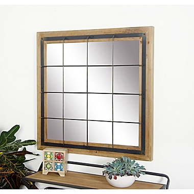 Ridge Road Decor 32-Inch Square Grid Wall Mirror in Brown. View a larger version of this product image.