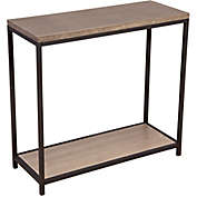 2-Tier Solid Bamboo Console Table with Steel Frame in Brushed Grey