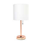 Alternate image 0 for Rose Gold Stick Table Lamp with Charging Outlet and White Fabric Shade