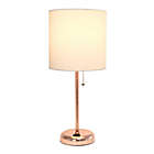 Alternate image 2 for Rose Gold Stick Table Lamp with Charging Outlet and White Fabric Shade