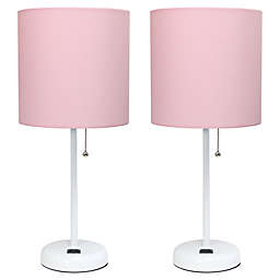 White Stick Table Lamps with Fabric Shades (Set of 2)