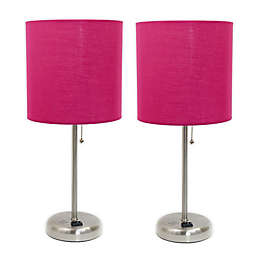 LimeLights Stick Table Lamp with Charging Outlet in Pink/Brushed Steel