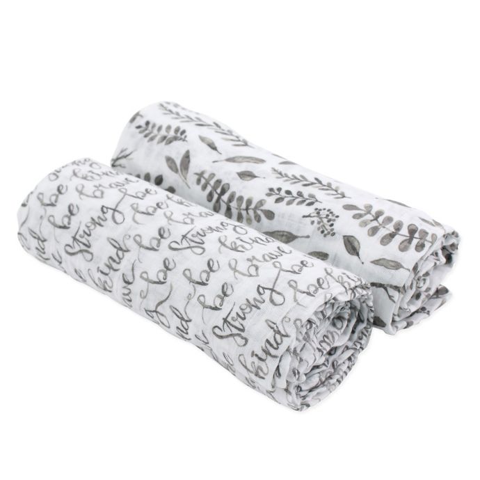 Bebe Au Lait 2 Pack Just Be And Leaves Muslin Swaddle Blankets In Grey White Bed Bath Beyond