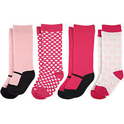 Luvable Friends® Size 12-24M 4-Pack Knee High Socks in Black/Pink