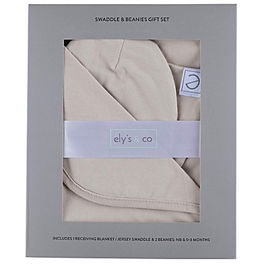 Ely&#39;s &amp; Co. Size NB &amp; 0-3M 3-Piece Swaddle &amp; Beanie Set in Tan. View a larger version of this product image.