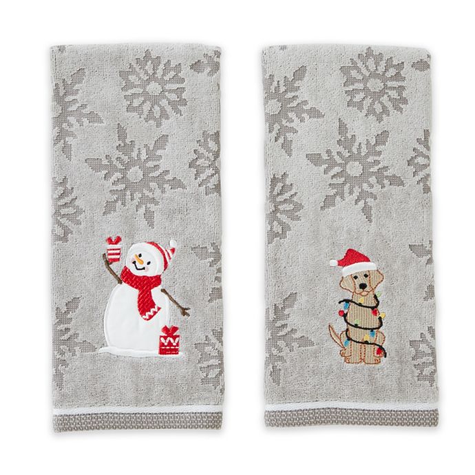 Lab And Snowman 2 Piece Hand Towel Set In Grey Bed Bath And