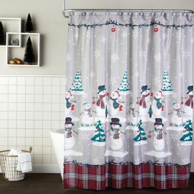 SKL Home Plaid Snowman Shower Curtain and Hook Set