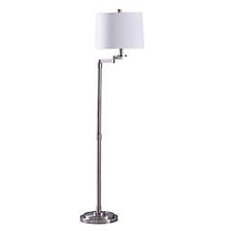 W Home Swing Arm Floor Lamp in Brushed Nickel with White Shade