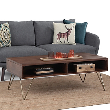 Simpli Home Hunter Solid Mango Wood Lift Top Coffee Table in Umber Brown. View a larger version of this product image.