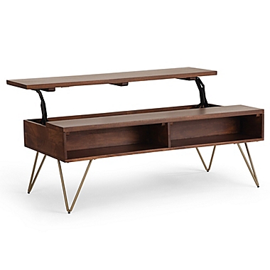 Simpli Home Hunter Solid Mango Wood Lift Top Coffee Table in Umber Brown. View a larger version of this product image.