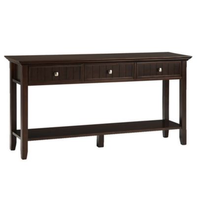 Simpli home Acadian Solid Wood 60 in.W Transitional Console Sofa Table in Brunette Brown