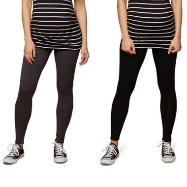 Motherhood Maternity&reg; Medium 2-Pack BumpStart Under Belly Maternity Leggings in Black/Grey. View a larger version of this product image.