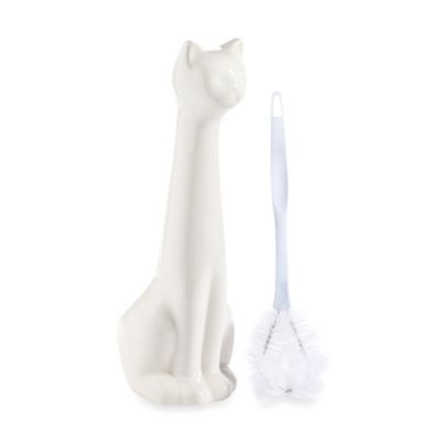 Ceramic Cat Toilet Brush in White | Bed 